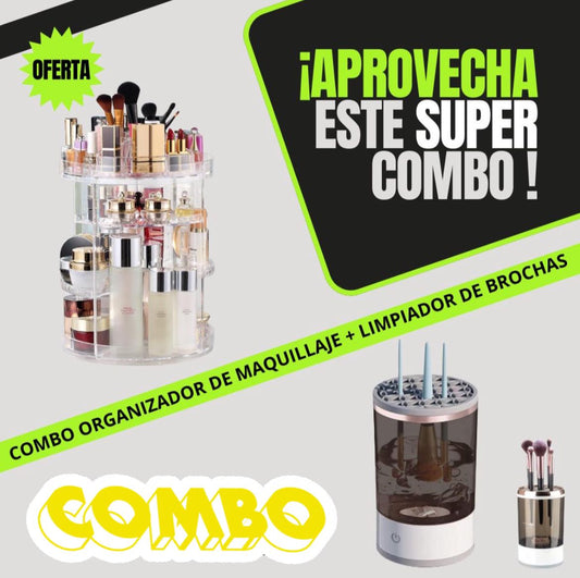 Combo Organizador para maquillaje + Limpiador de Brochas